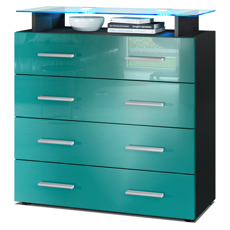 Mazur 4 Drawer 76cm W Chest, Black/Petrol, With LED