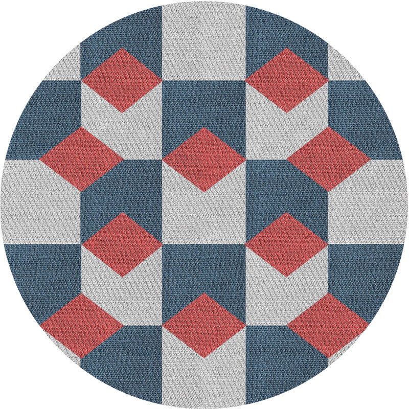 Tapis gris/rouge à motifs, Rond 5 pi