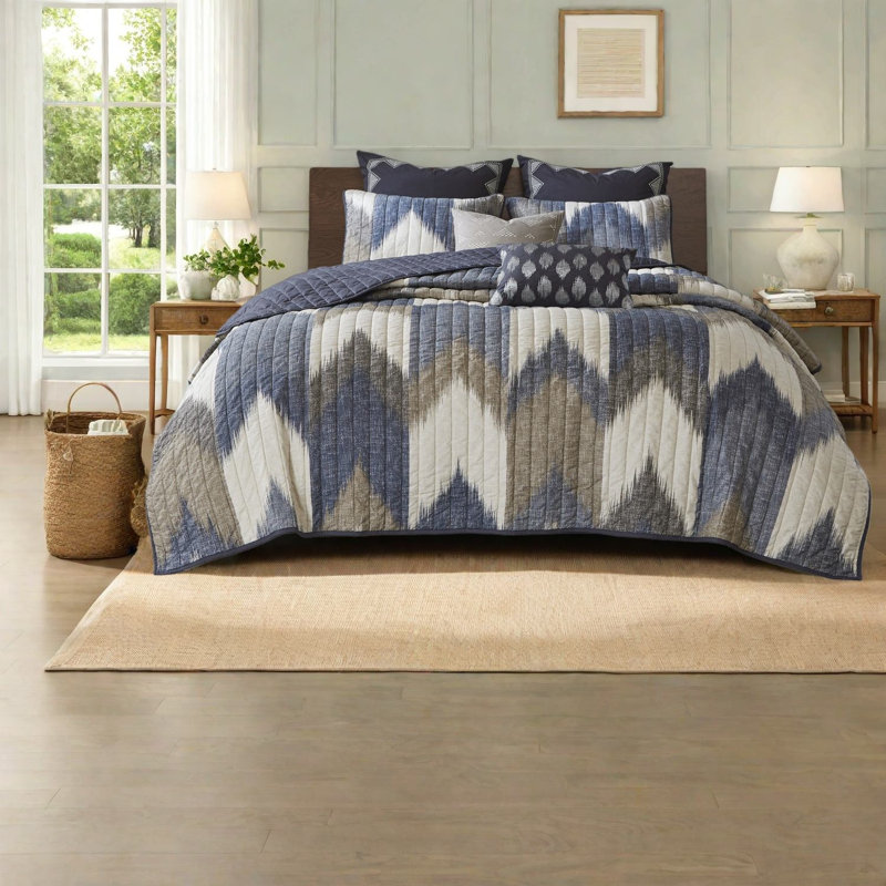 Premium Cotton King Bedding Sets, Modern Chevron Quilt Set For Home