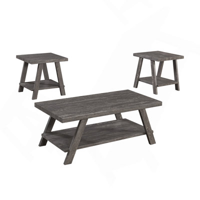 Coffee Table, 3Pc Gray Set And 2 End Tables Wood Grain Finish Built-In Storage Shelf Contemporary Living Room Home