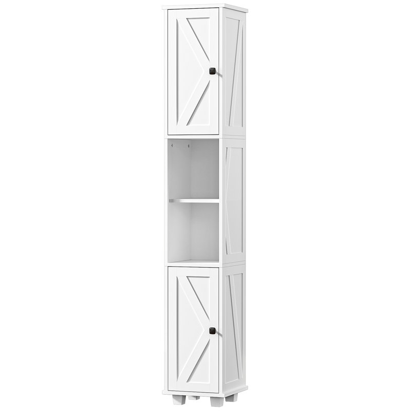 70.8'' White Freestanding Bathroom Storage Cabinet With Doors And Open Shelves, Linen Cabinet For Bathroom