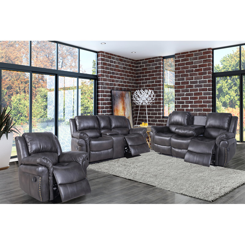 Ensemble de salon en similicuir Eyder, Similicuir gris