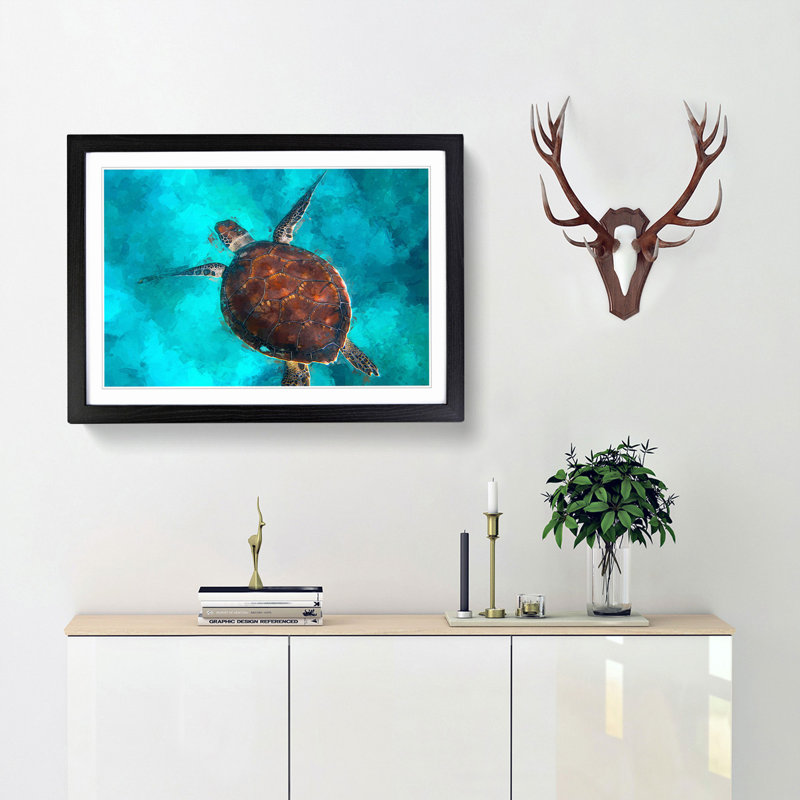 A Sea Turtle in Abstract - Framed Print, 27cm H x 36cm W x 2cm D, Black Framed