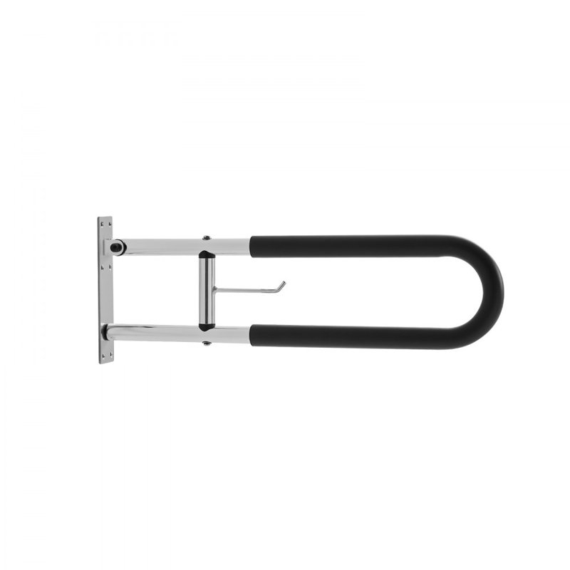 Toilet Safety Rail, 30 Inch U-Shaped Handicap Grab Bar, Foldable Senior Safety Pole, Flip Up Toilet Grab Bars with Anti-Slip Handle, 300 Lbs Load Capacity Security Handrail with Paper Holder