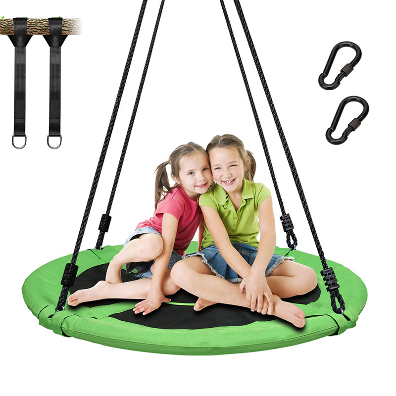 Balançoire 40 po en métal / tissu / soucoupe avec chaînes et crochets, Vert