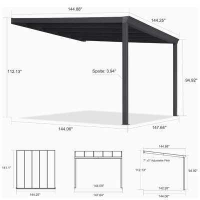 Pergola murale PURPLE LEAF 3,66 m x 3,66 m avec toit en polycarbonate anti-UV400
