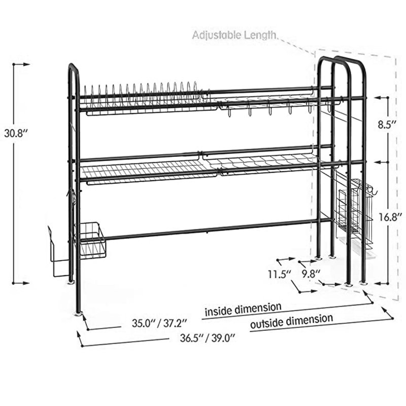 Panier à vaisselle en acier inoxydable, H 13,7 po x l 16,3 po x P 9,6 po