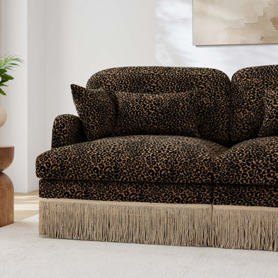 Chenille Leopard Print L-Shaped Sofa with Ergonomic Design and Easy Assembly