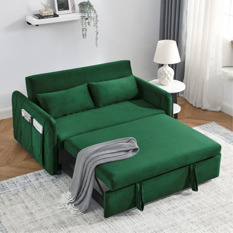 Canapé-lit convertible moderne de 55 po avec 2 poches pour bras amovibles, Green