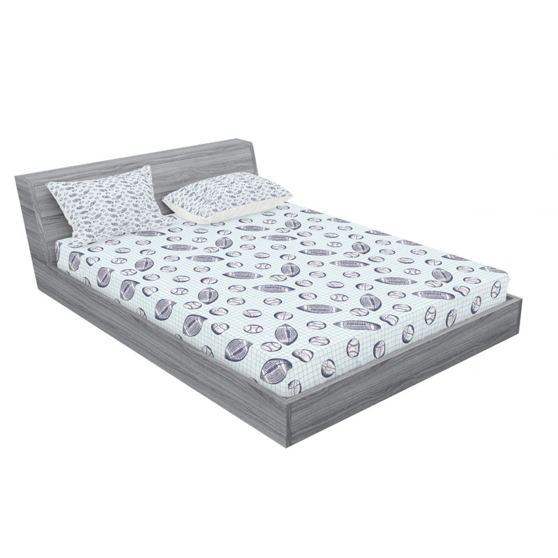 Microfiber Geometric Fitted Sheet, Full/Double Fitted Sheet with 2 Pillowcases
