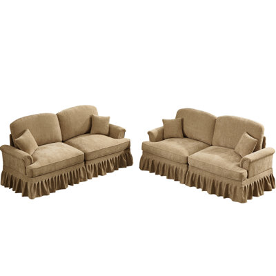 Fauteuil à 2 places et café en chenille avec accoudoirs évasés en forme de fleur pour des accoudoirs, des dossiers et un coussin décoratif confortable
