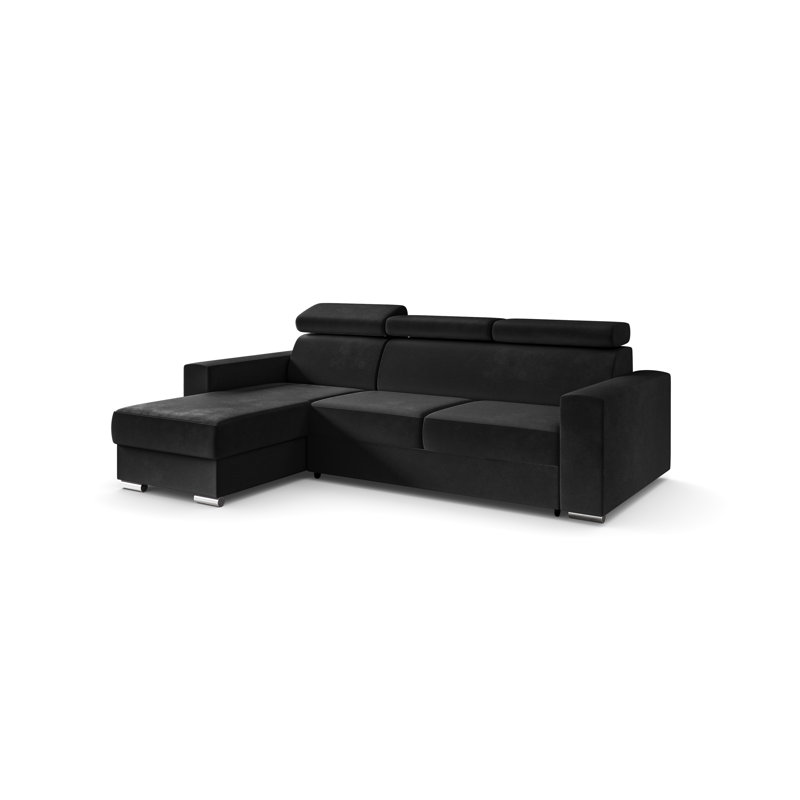 Philbert Corner Sofa Bed, Black Polyester, Left Hand Facing