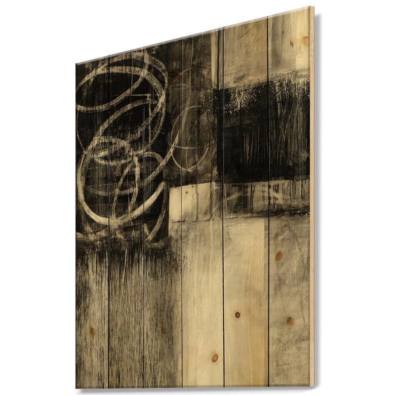 A A Geometric Day I - Impression moderne Mid-Century sur bois de pin naturel, H 40 po x l 30 po x P 1,5 po
