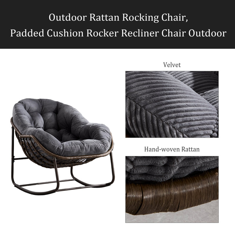 Chaise berçante d'extérieur en rotin, Gris