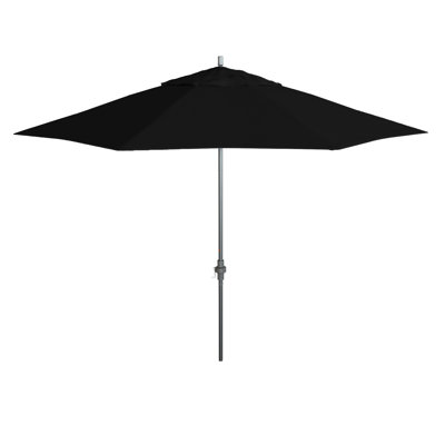 Parasol de patio gris 11 pi avec manivelle nervurée en aluminium en oléfine noire