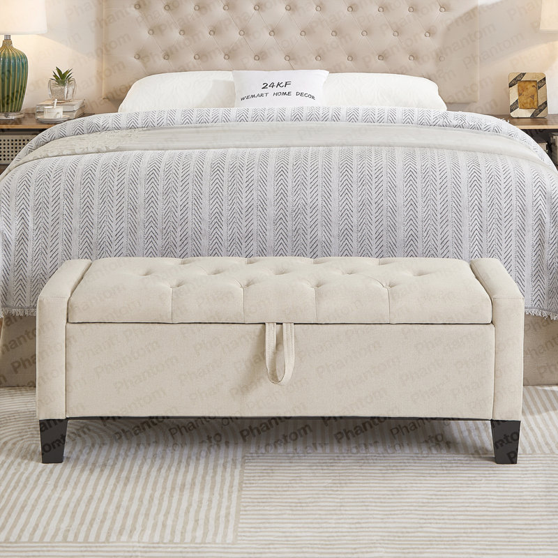 Ottoman With Storage, Storage Ottoman Bench With Safety Hinge 350 Lbs Weight, Upholstered Entryway Bench With Seating For Bedroom, Living Room - Beige