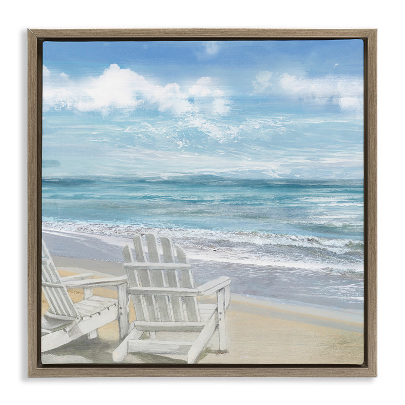 Chaises Adirondack blanches sur la plage, H 18 po x l 18 po, Cadre flottant orme Montalcino