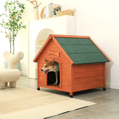 33''  Wood Dog House Wooden Dog Polymer Reinforced Weatherproofing Roofing Resistant Kennel for Outdoor