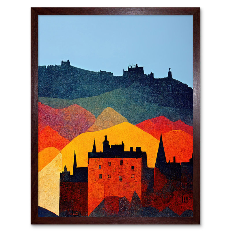 Edinburgh Autumn Scotland Modern Cityscape - Print, 25.9cm H x 20.6cm W x 1.5cm D, Brown Framed Paper