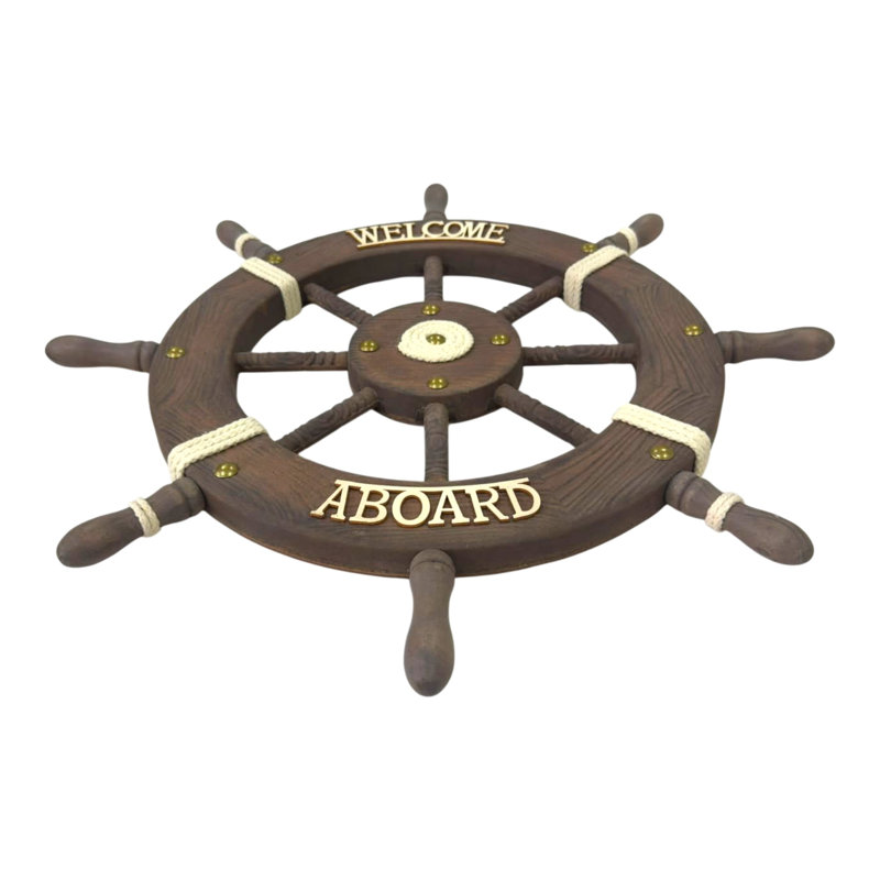 Welcome Aboard Ship'S Wheel Wall Decor