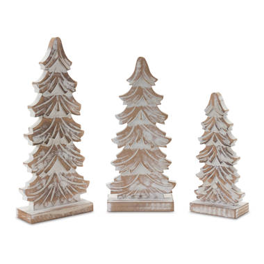 Carved Wood Christmas Tree Set of 3