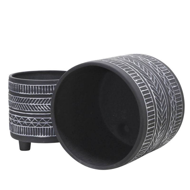 Pot de fleurs en céramique noire avec motif, patio et jardin 6/8 po avec accents, option anniversaire