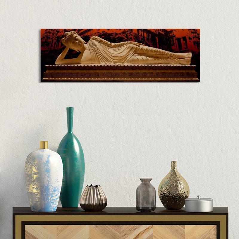 Laying Buddha at Angkor Wat 1 Piece Panoramic Wall Art on Canvas, 30.48 cm H x 91.44 cm W x 1.91 cm D, Wrapped Canvas