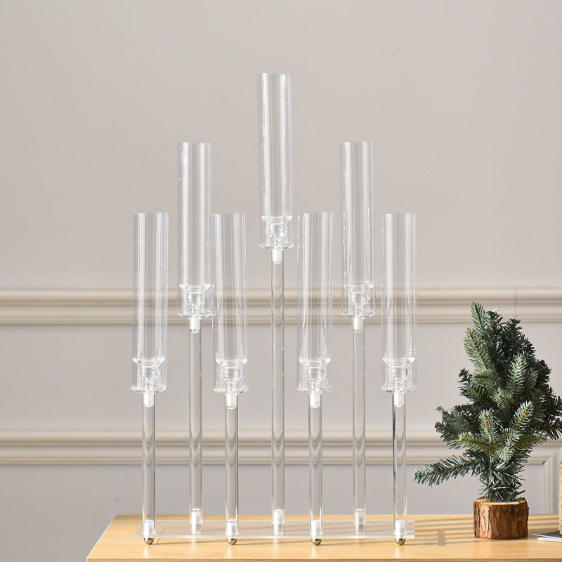 Ensemble de 4 candélabres en acrylique transparent à 7 bras pour la fête d'Halloween (hauteur de 26,5 po), Ensemble de 4