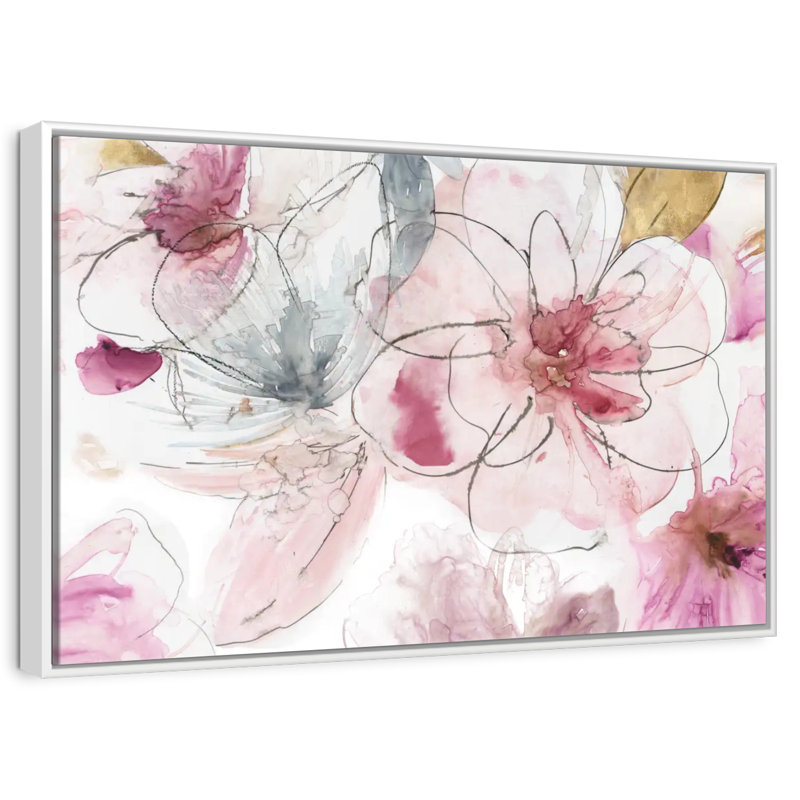 Joli floral en rose I, Cadre flottant blanc, 37 po x 25 po