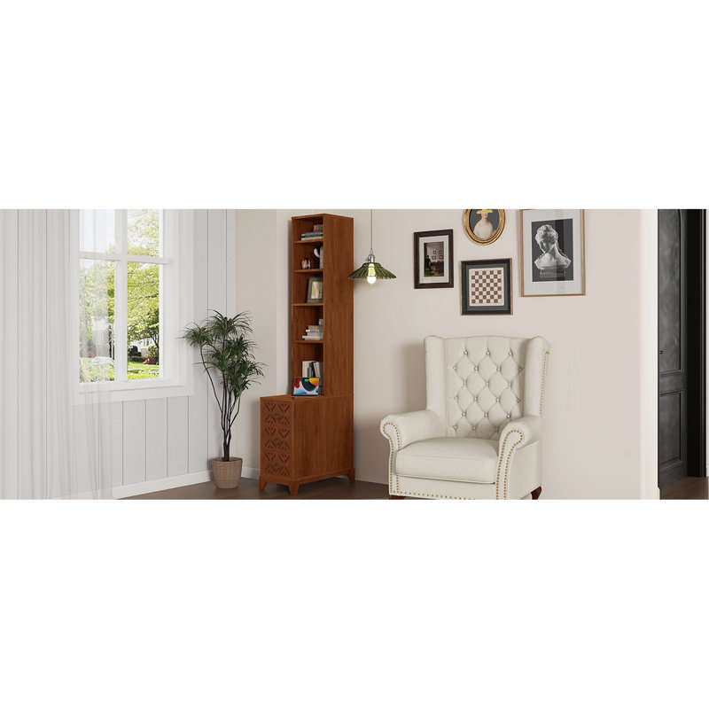 End Table With 3 Drawers, Corner Table With 4 Open Shelves, Tall Side Table For Bedroom And Corner