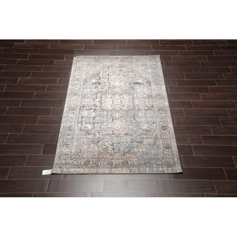 Tapis oriental oriental gris crocheté, Rectangle 5 pi x 7 pi