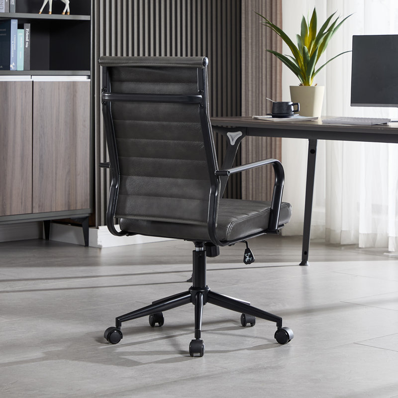 Fauteuil de bureau ergonomique Amaiia, Cuir véritable gris anthracite