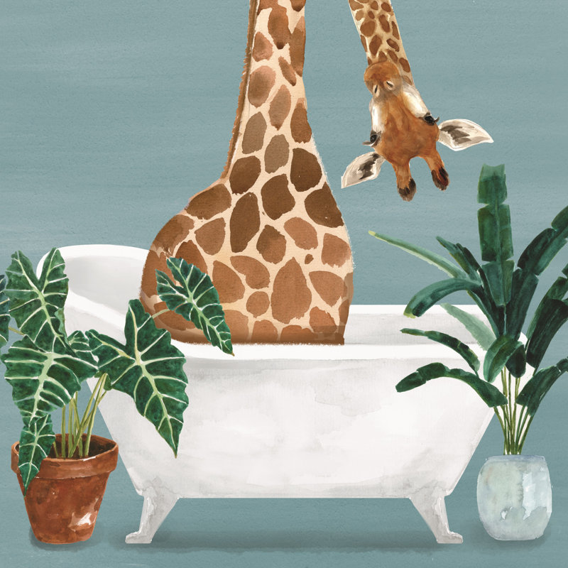 Giraffe In The Tub - Wrapped Canvas Print, 122cm H x 122cm W