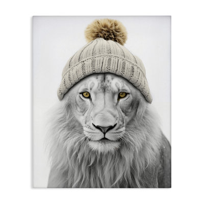 «Lion in Winter Hat», art mural sur toile par Sasha
