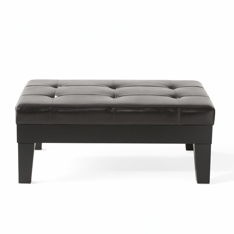 Repose-pieds rectangulaire en similicuir avec rangement dissimulé et sièges confortables, parfait pour les salons modernes.