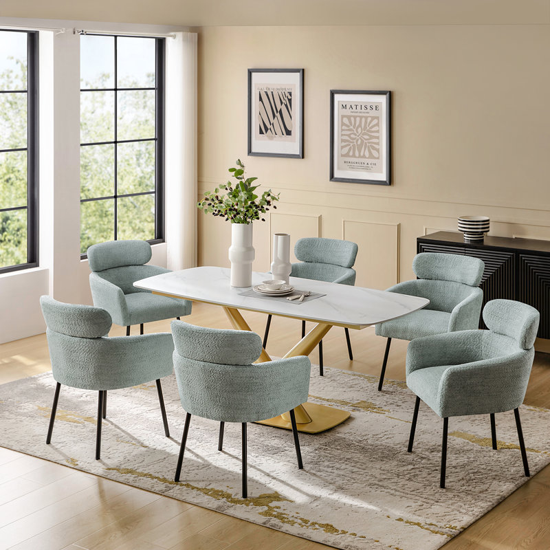 Orletta 7 - Piece Modern Dining Set, Green, White, Gold
