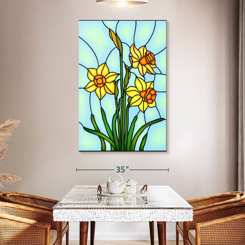 Jonquilles en vitrail Harnek, H 51 po x l 34 po