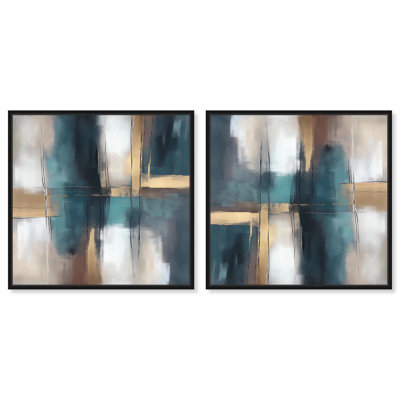 Reflections in Teal and Ochre II Set Canvas Mancave Art by Art Remedy
