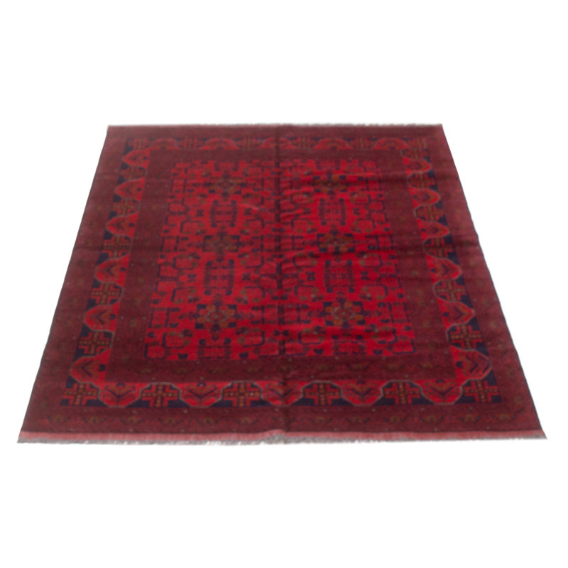 Tapis unique en laine noué à la main 5 pi x 6 pi 6 po nouvel âge Daisylynn en rouge / bleu / noir