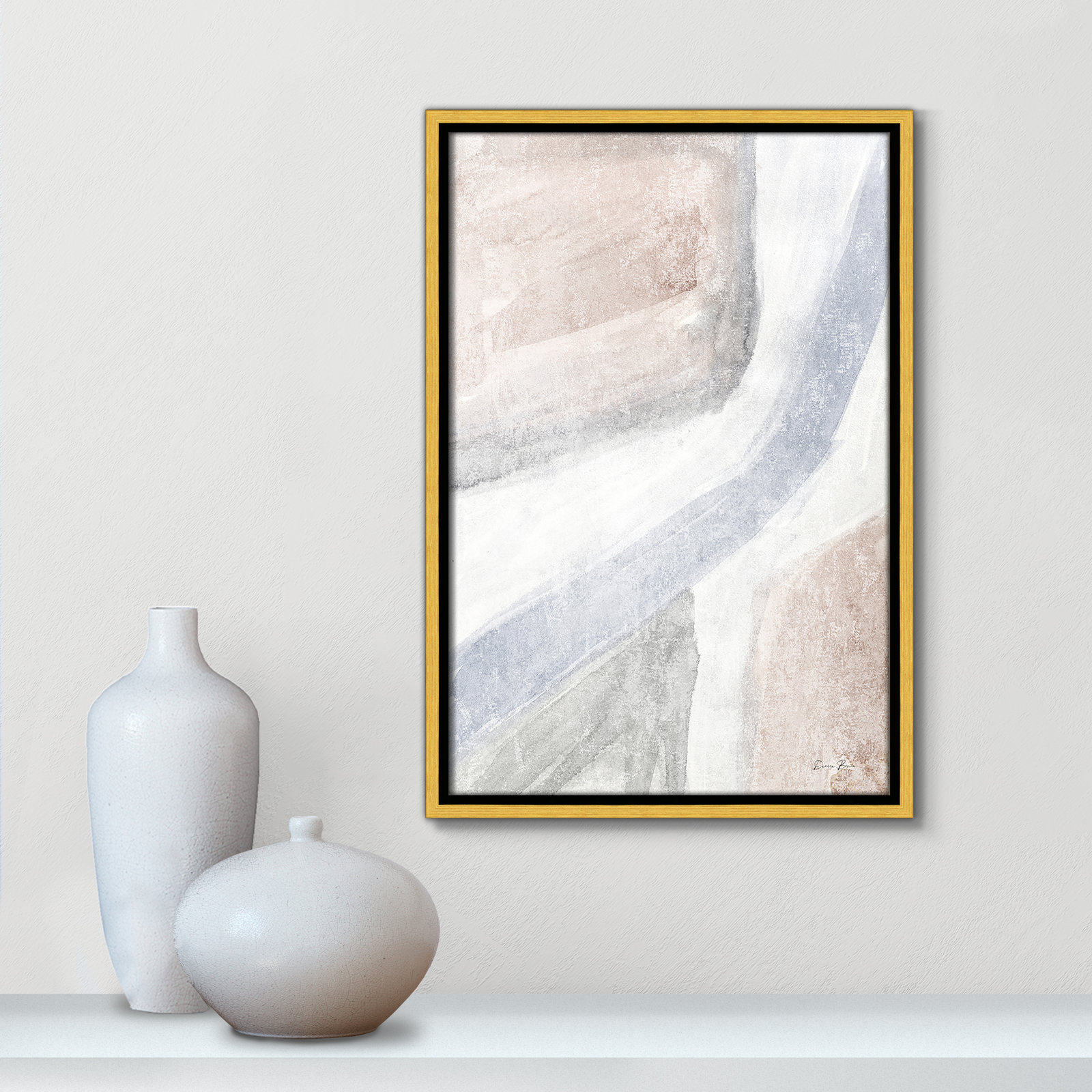 Helmsford "Soften 1" Painting, 19.5" H x 13.5" W x 2" D, Gold