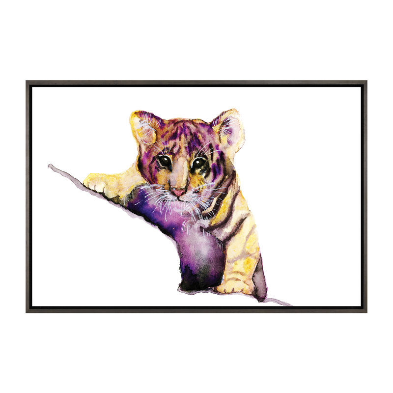 Art little tiger, H 40 po x l 60 po x P 1,5 po, Toile encadrée de bois rustique foncé