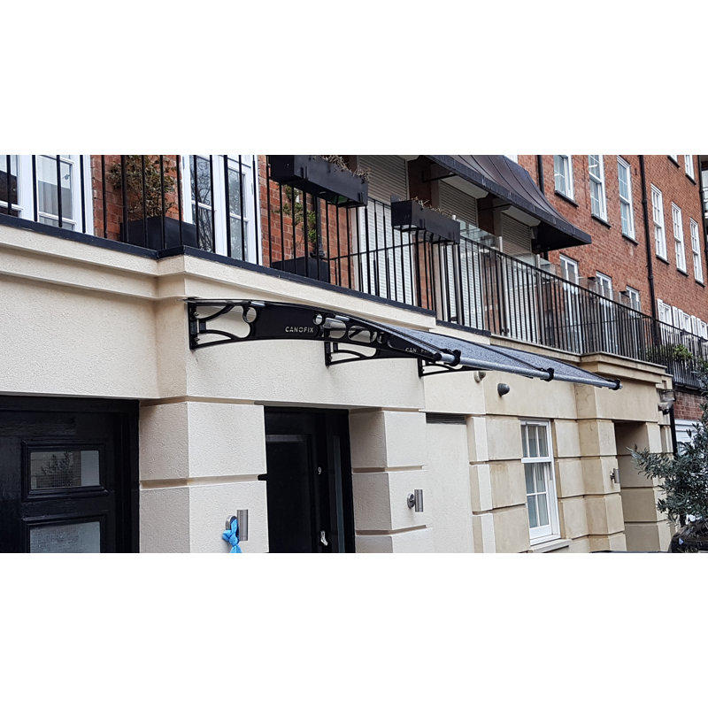 2m Width x 1.5m Depth Door Canopy Black-Bracket Clear-Sheet