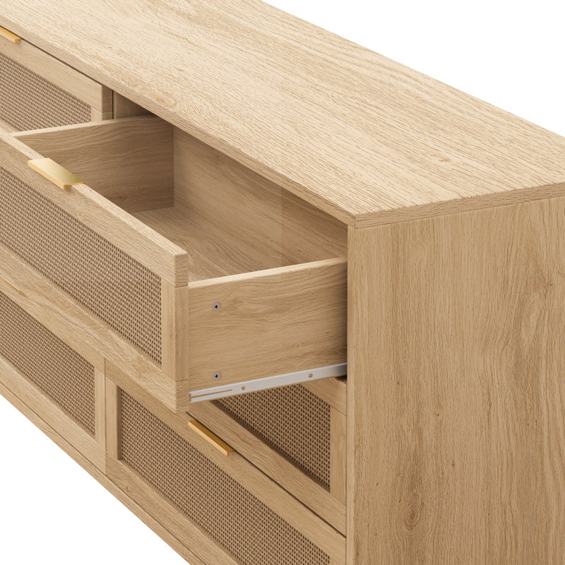 Console Table with 6 Drawer, Natural/Natural