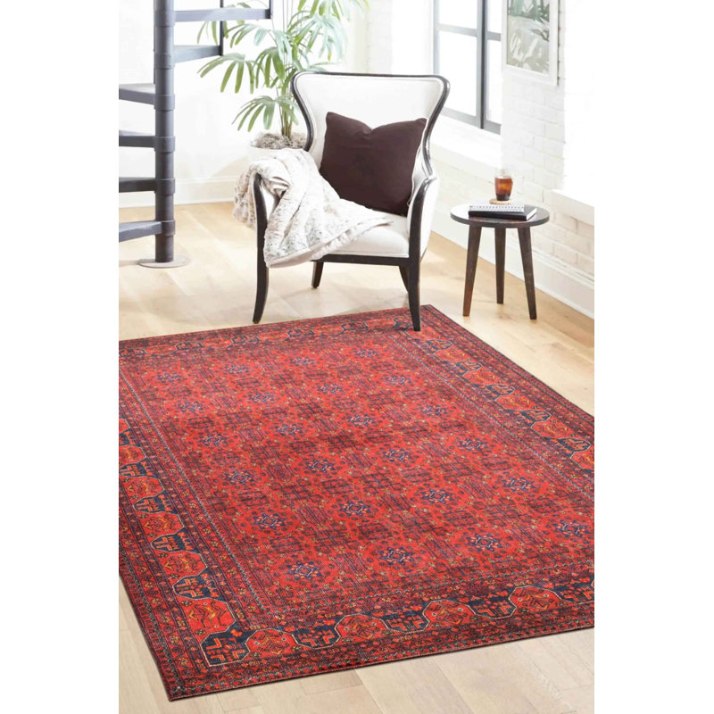 Tapis décoratif rouge en polyester tissé à la machine, Tapis de couloir 2 pi 8 po x 9 pi 11 po