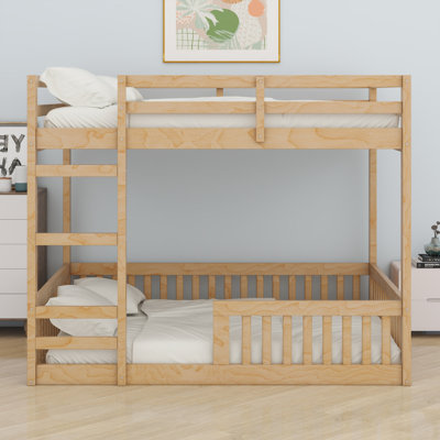 Wood Bunk Bed With Ladder And Guardrails