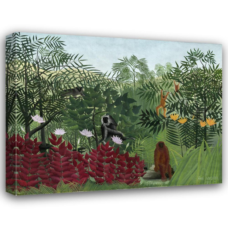 "Forêt tropicale avec des singes" par Henri Rousseau - Toile tendue avec châssis, H 24 po x l 17 po