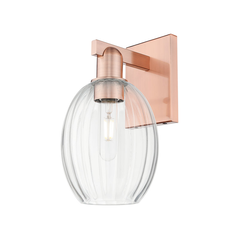 Ruvalcaba - 1 Light Bell Shade Wall Mount Sconce, Antique Copper, Clear