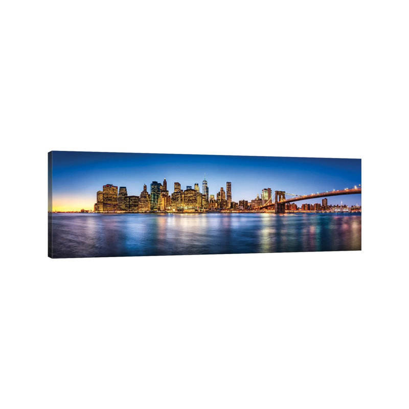 Manhattan Skyline Panorama With Brooklyn Bridge by Jan Becke - Wrapped Canvas Panoramic Print, 182.88 cm H x 60.96 cm W