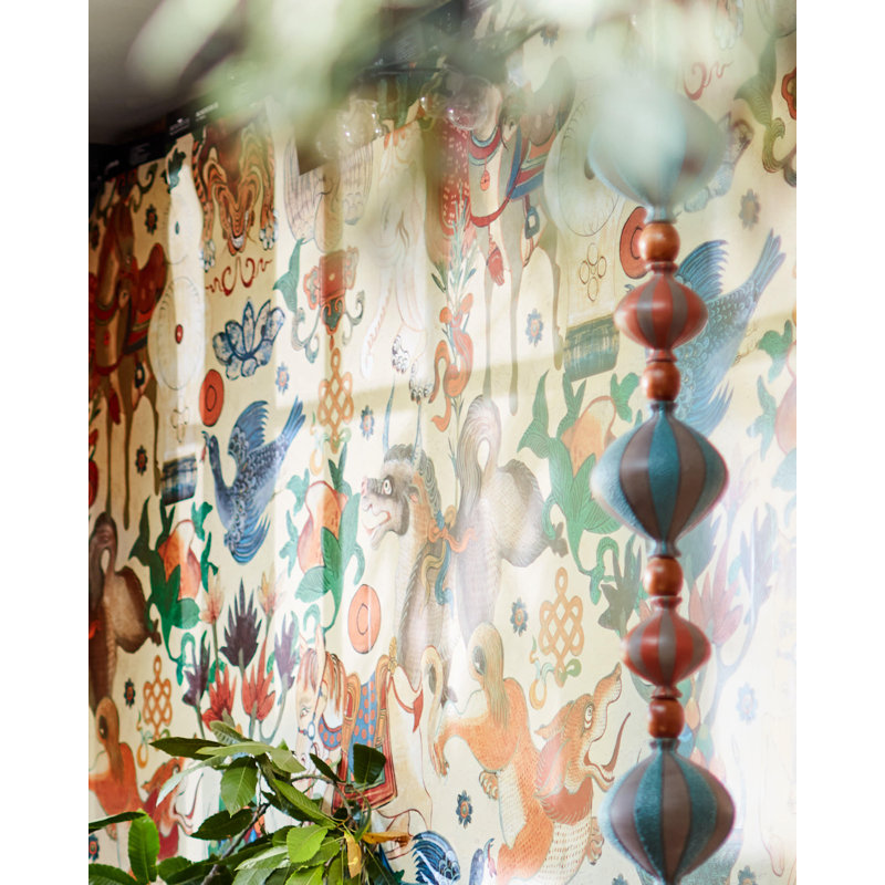 Woodstock Lifestyle Wallpaper Roll, Green/Orange/Red/Taupe