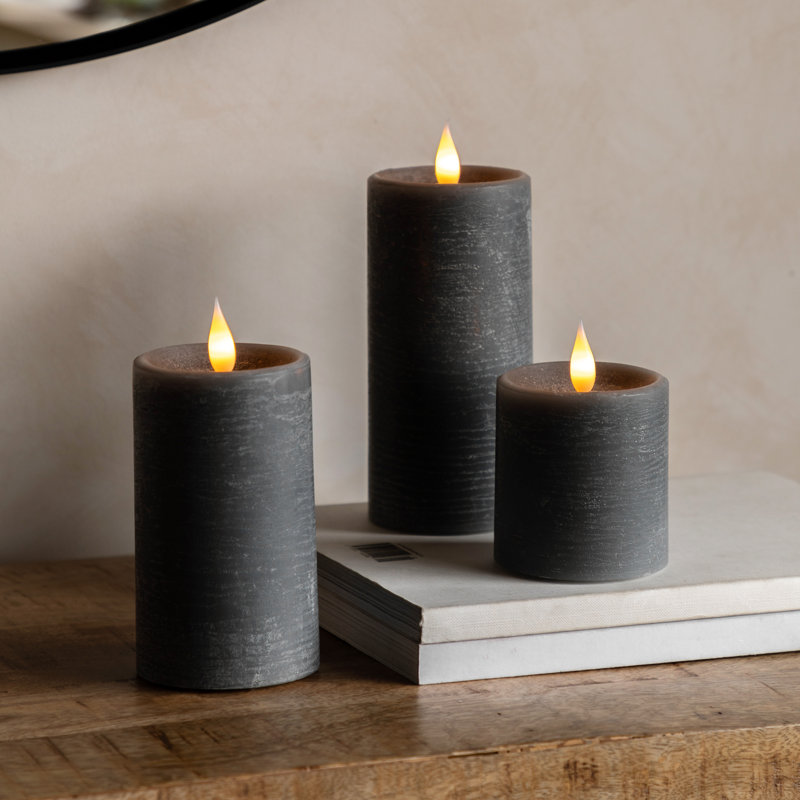 Unscented Flameless Pillar Candle with Plastic Holder, Grey